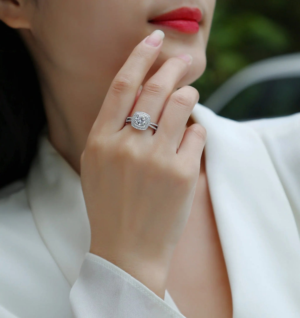 1 Carat Moissanite Platinum-Plated Silver Ring with Custom Options Mohamed jewelry My Store