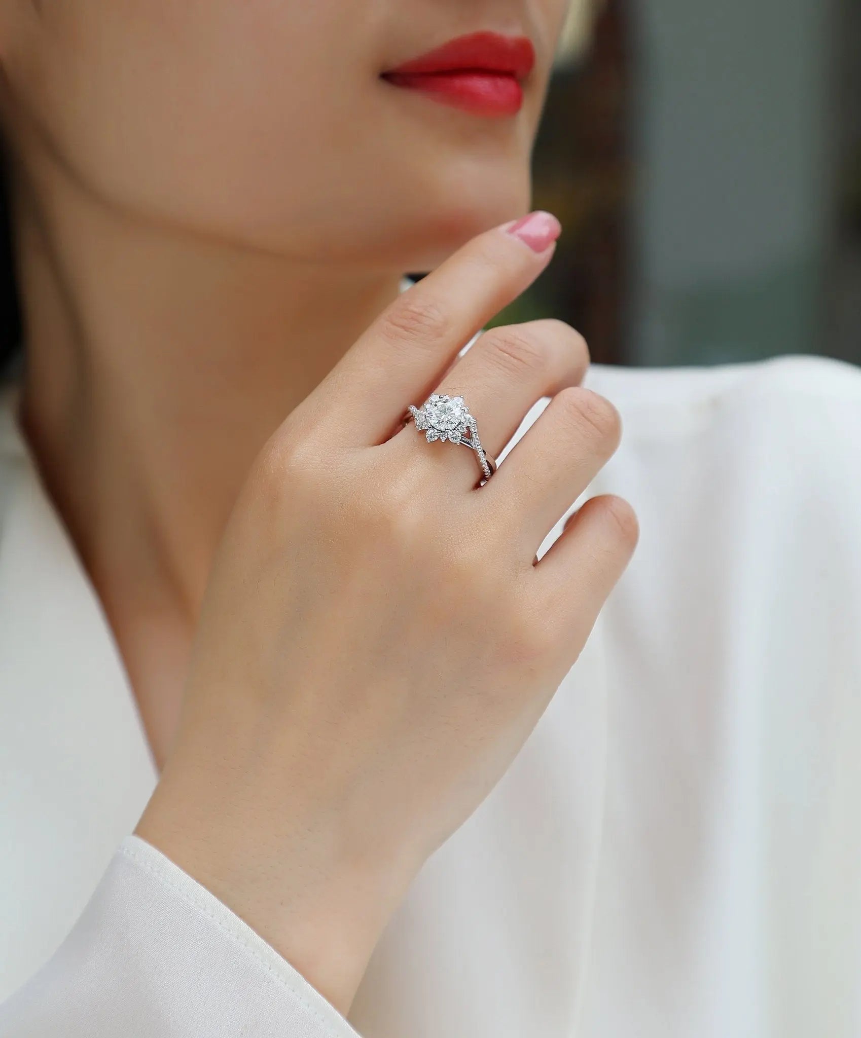 1 Carat Moissanite Ring in Platinum-Plated Silver, Customizable Mohamed jewelry My Store