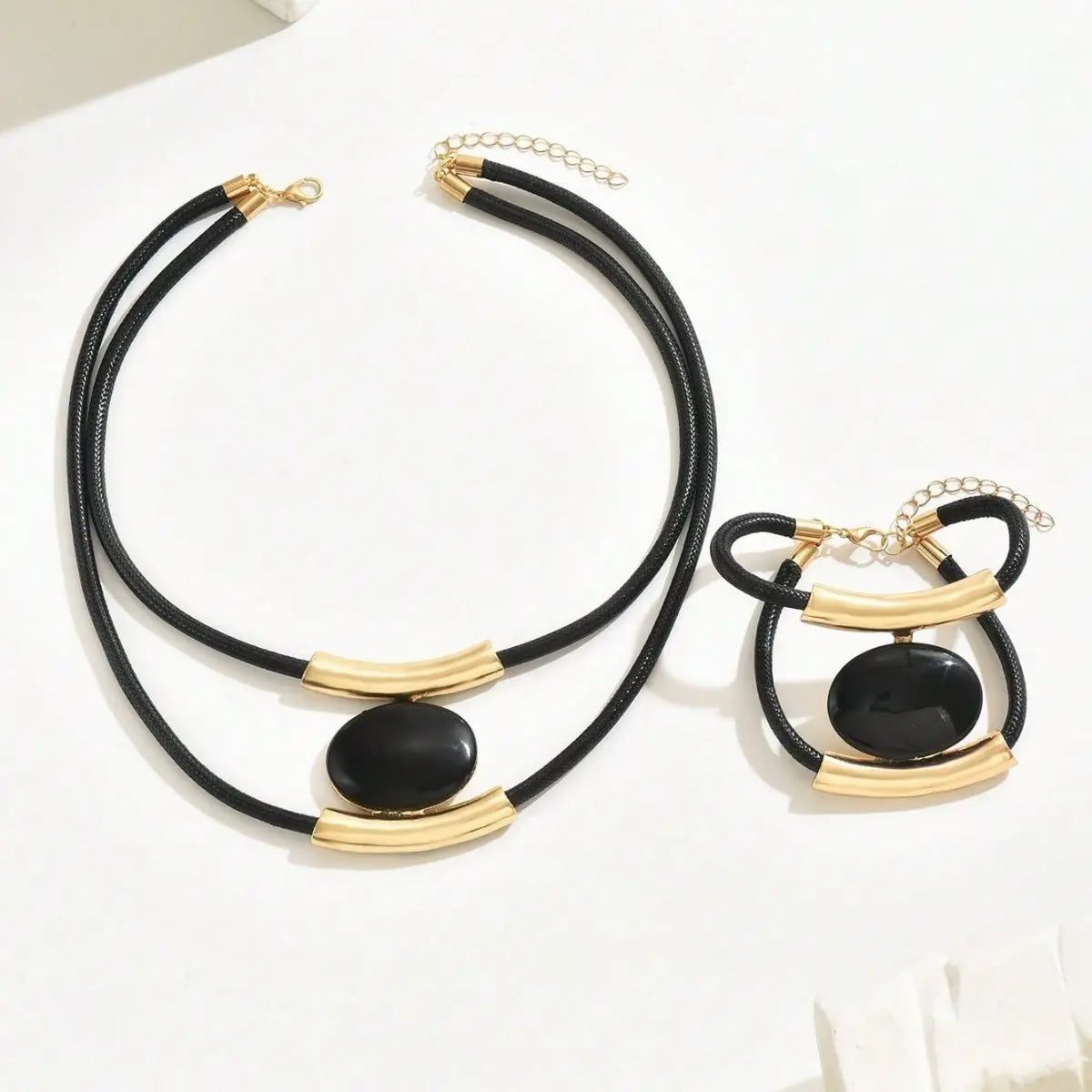 14K Gold Plated Golden Elegance  Black And Gold Statement Jewelry Set Mohamed jewelry My Store