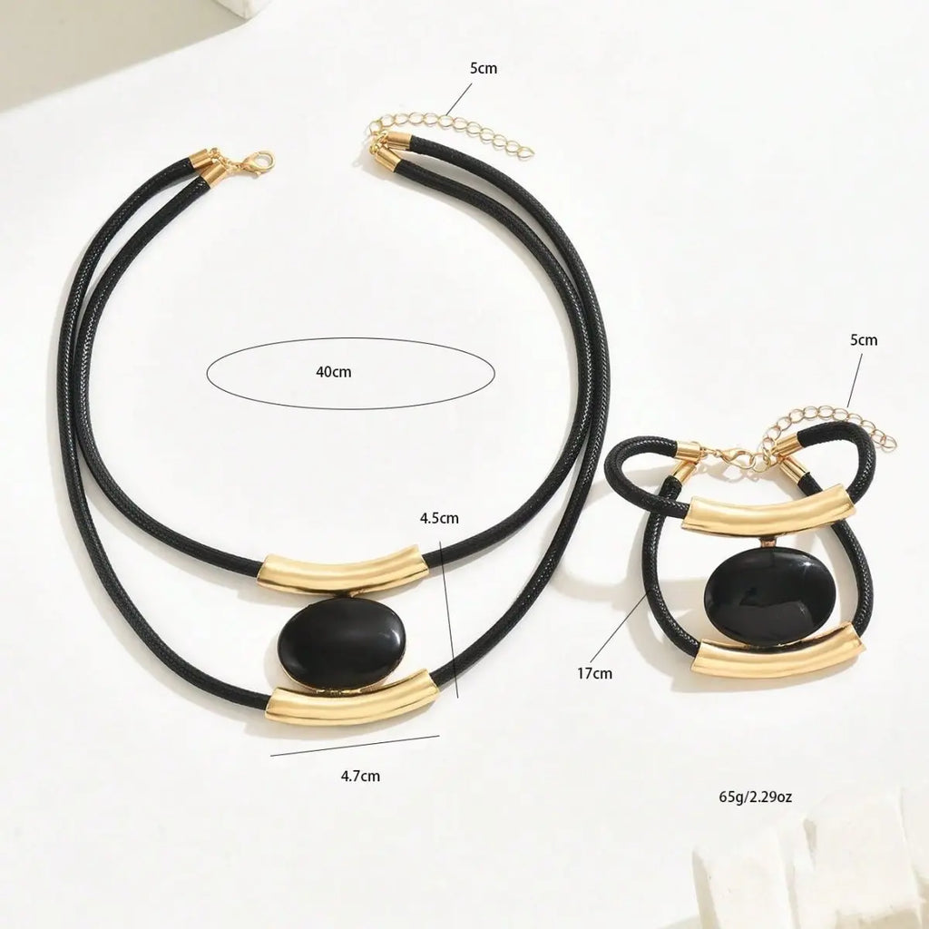 14K Gold Plated Golden Elegance  Black And Gold Statement Jewelry Set Mohamed jewelry My Store