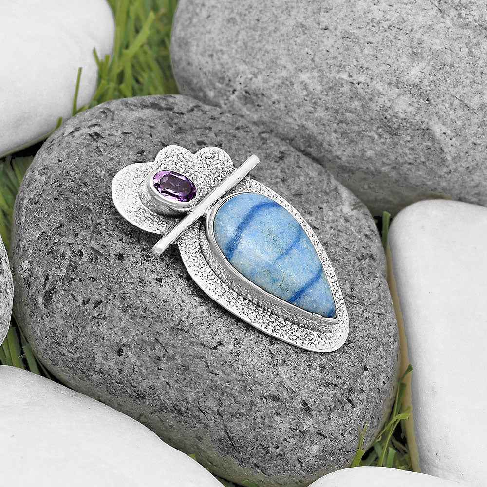 Natural Dumortierite Quartz & Amethyst Pendant P-1338 SDP136080