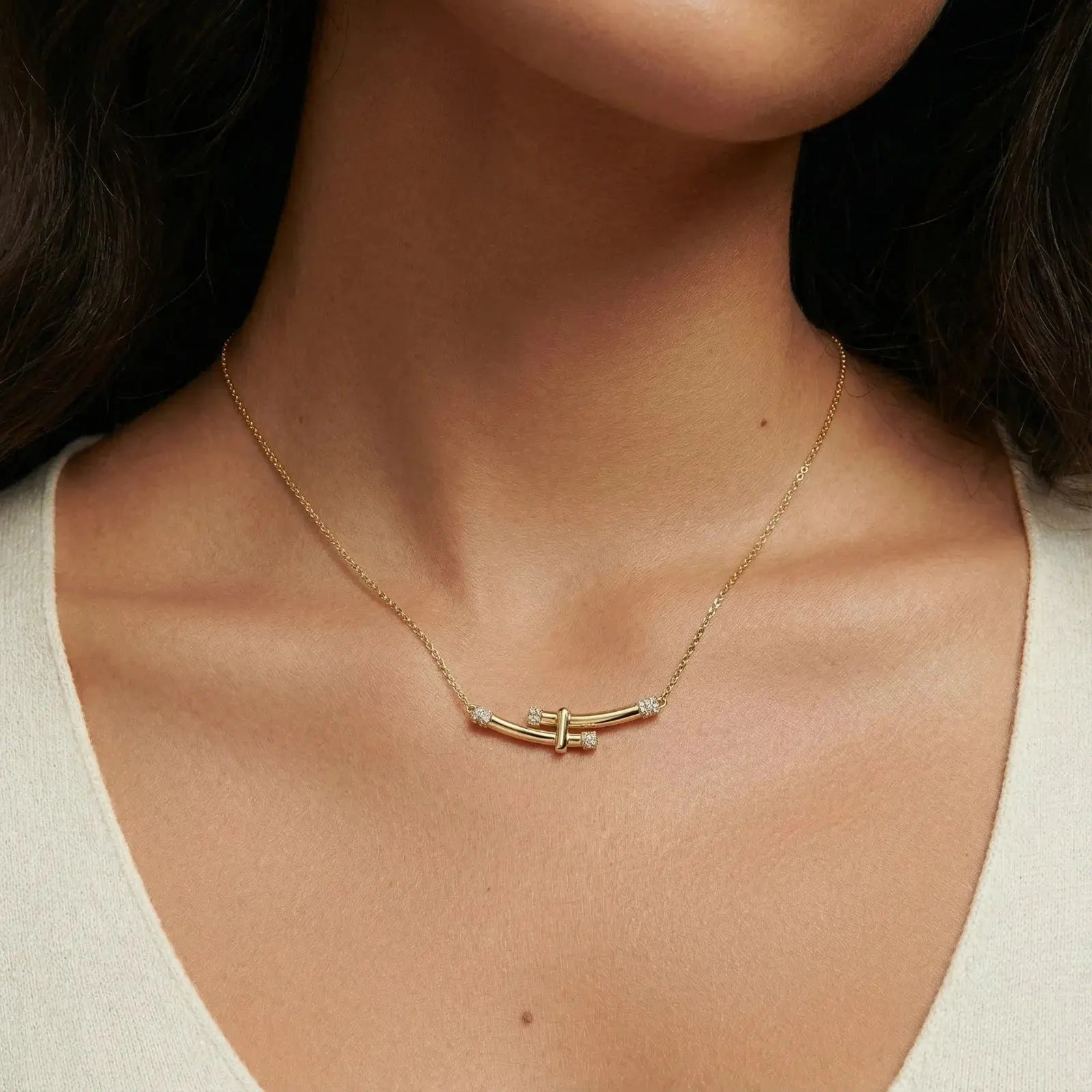 Bamboo Crystal Arc Necklace Mohamed jewelry My Store