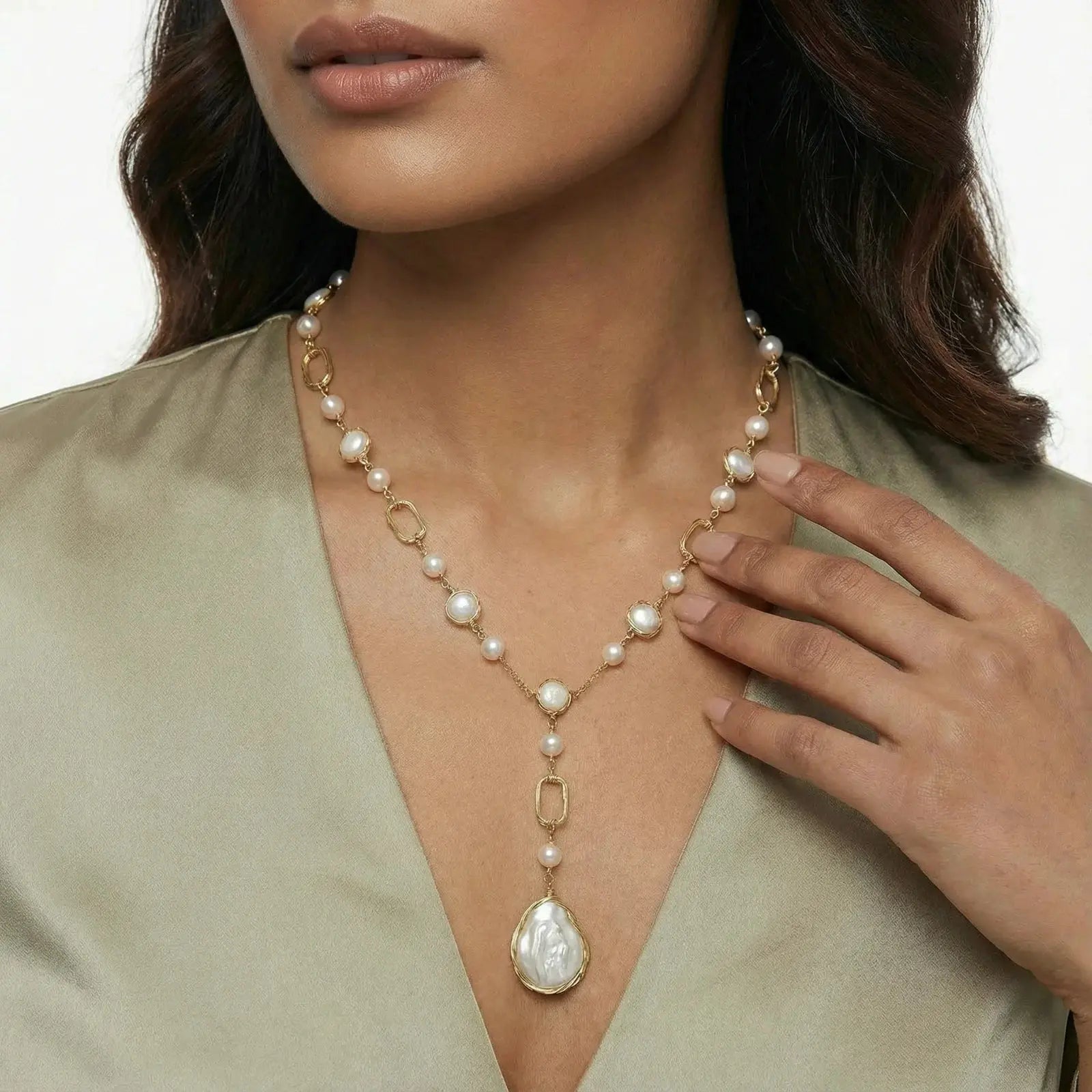Baroque Pearl Station Necklace Mohamed jewelry My Store