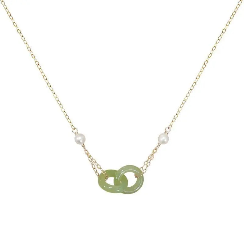 Clavicle Chain Double Ring Safety Buckle Pendant Pearl Necklace Mohamed jewelry My Store