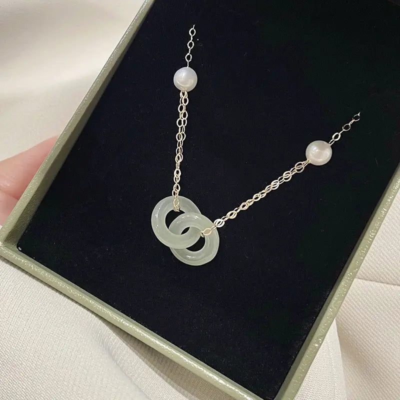 Clavicle Chain Double Ring Safety Buckle Pendant Pearl Necklace Mohamed jewelry My Store
