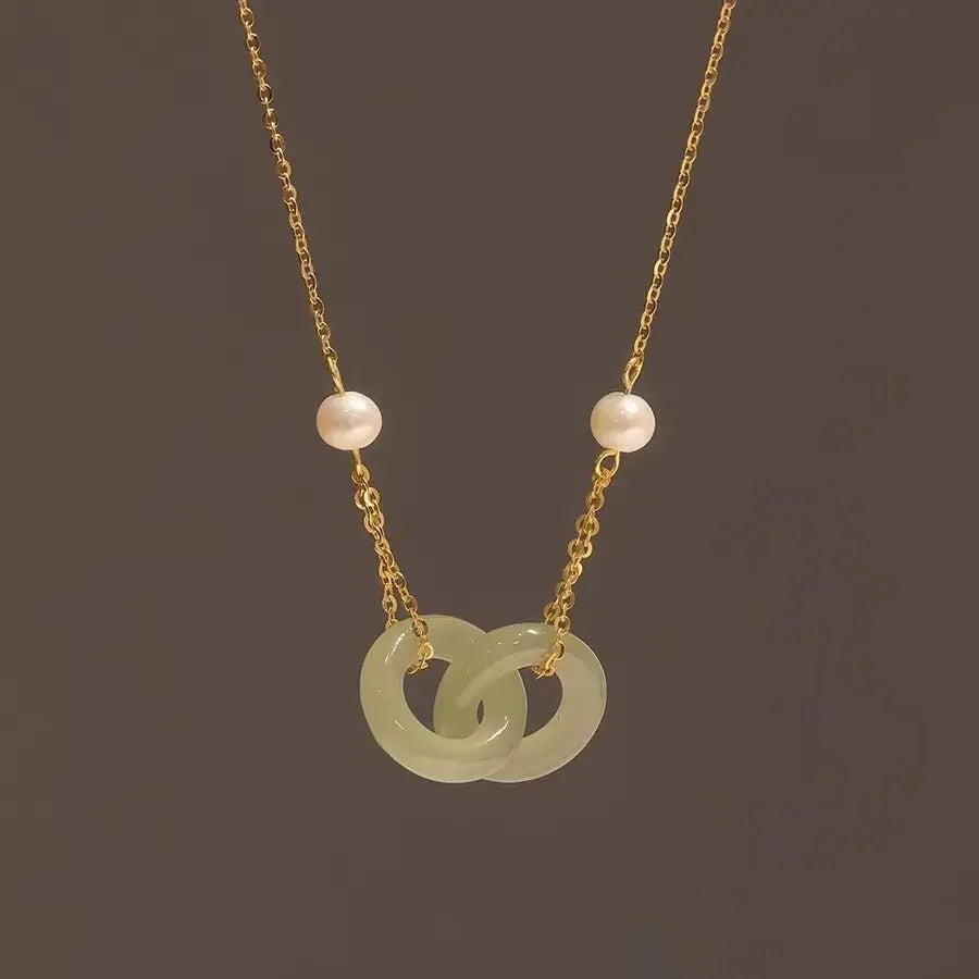 Clavicle Chain Double Ring Safety Buckle Pendant Pearl Necklace Mohamed jewelry My Store