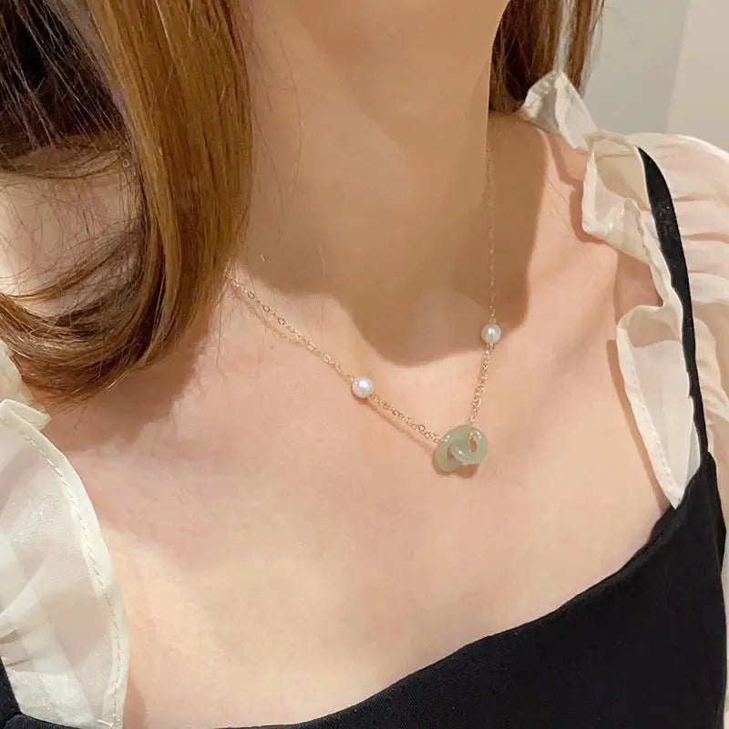 Clavicle Chain Double Ring Safety Buckle Pendant Pearl Necklace Mohamed jewelry My Store