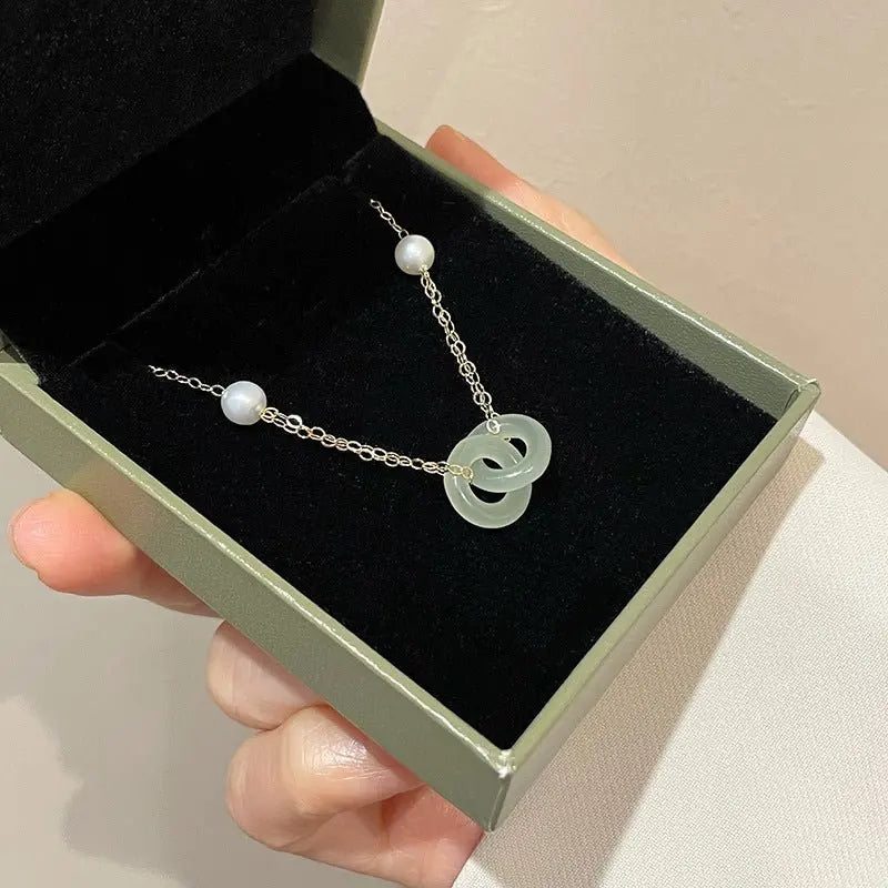 Clavicle Chain Double Ring Safety Buckle Pendant Pearl Necklace Mohamed jewelry My Store
