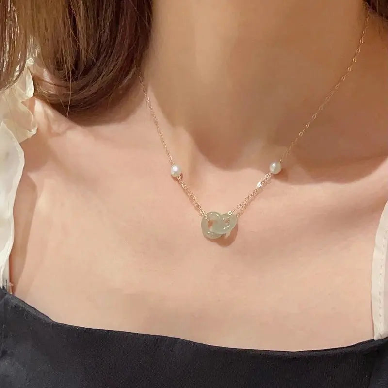 Clavicle Chain Double Ring Safety Buckle Pendant Pearl Necklace Mohamed jewelry My Store
