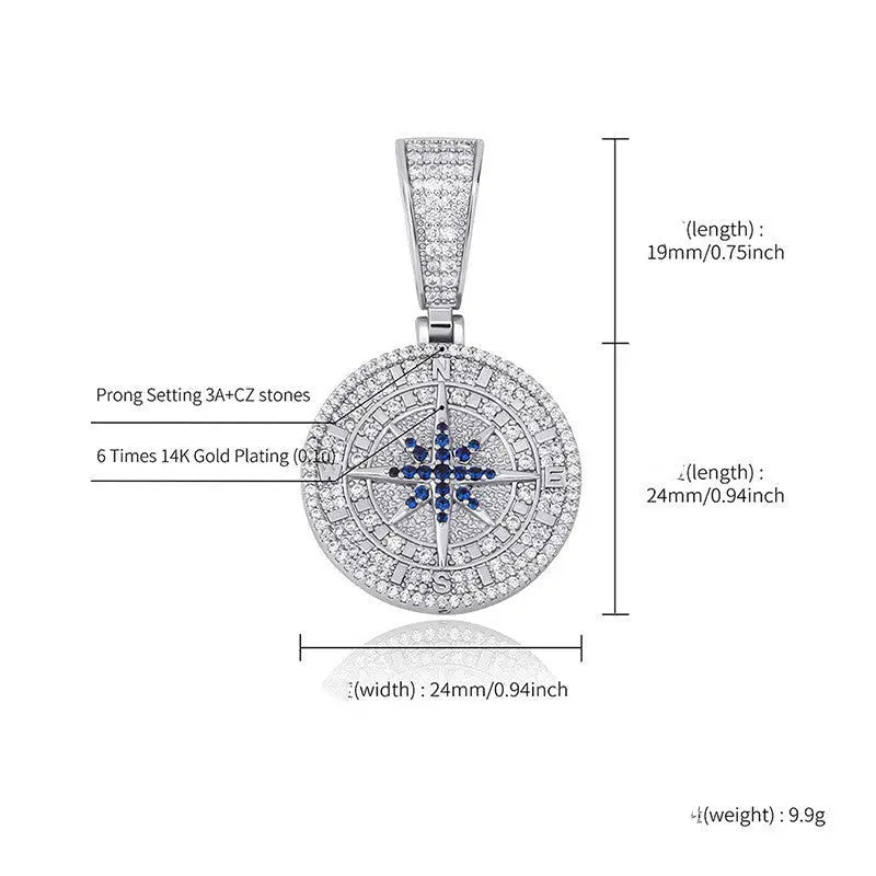 Compass Pendant Full Zircon Hip Hop Mohamed jewelry My Store