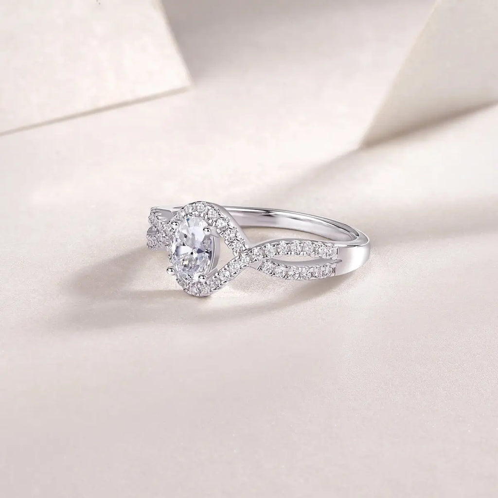 Elegant Moissanite Egg-Shaped Platinum-Plated Silver Ring Mohamed jewelry My Store
