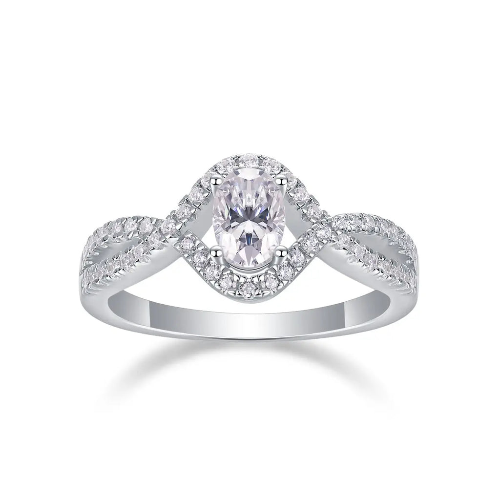 Elegant Moissanite Egg-Shaped Platinum-Plated Silver Ring Mohamed jewelry My Store