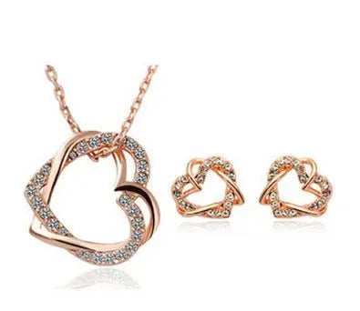 Fashion Jewelry Factory Jewelry Customized Double Diamond Heart Necklace Earring Set Mohamed jewelry My Store