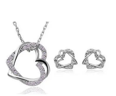 Fashion Jewelry Factory Jewelry Customized Double Diamond Heart Necklace Earring Set Mohamed jewelry My Store