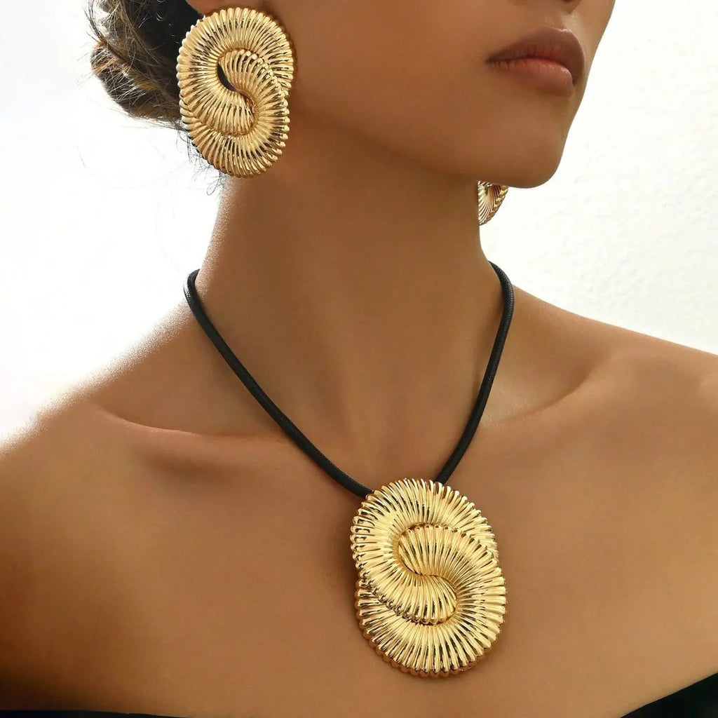 Glamorous Golden Spiral Jewelry Set  - A Statement Of Elegance Mohamed jewelry My Store