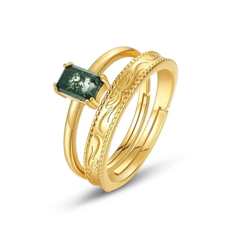 Gold-plated Silver Green Moss Adjustable Ring For Women Mohamed jewelry My Store