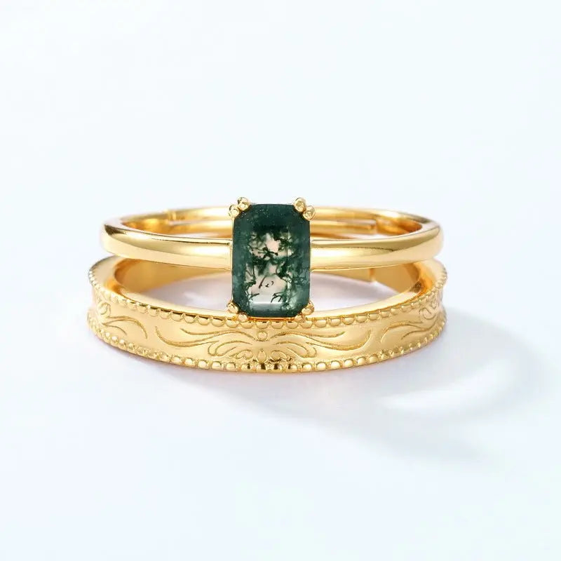 Gold-plated Silver Green Moss Adjustable Ring For Women Mohamed jewelry My Store