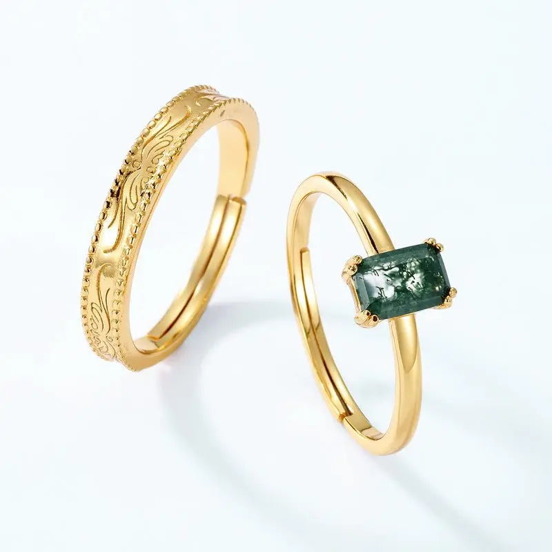 Gold-plated Silver Green Moss Adjustable Ring For Women Mohamed jewelry My Store