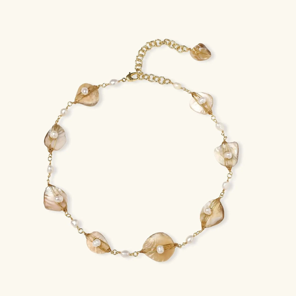 Golden Leaf Pearl Necklace Mohamed jewelry My Store