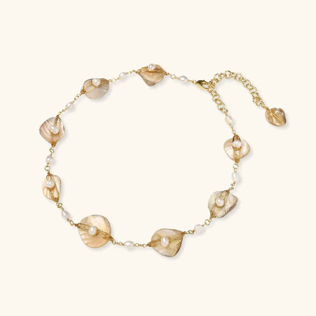 Golden Leaf Pearl Necklace Mohamed jewelry My Store