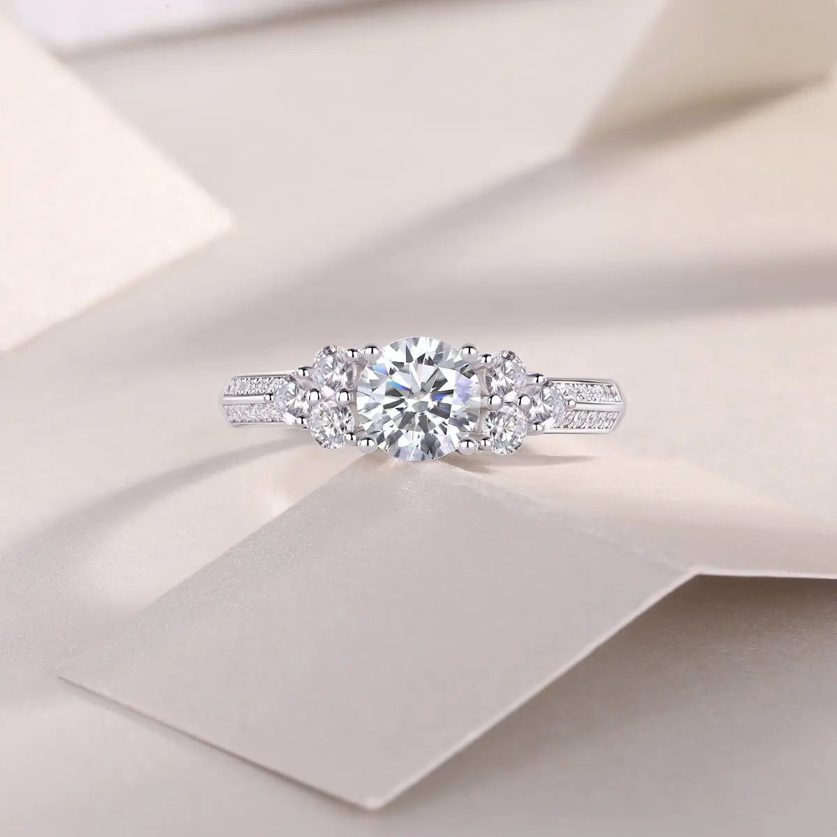 GRA-Certified 1-Carat Moissanite Ring in Platinum-Plated Silver