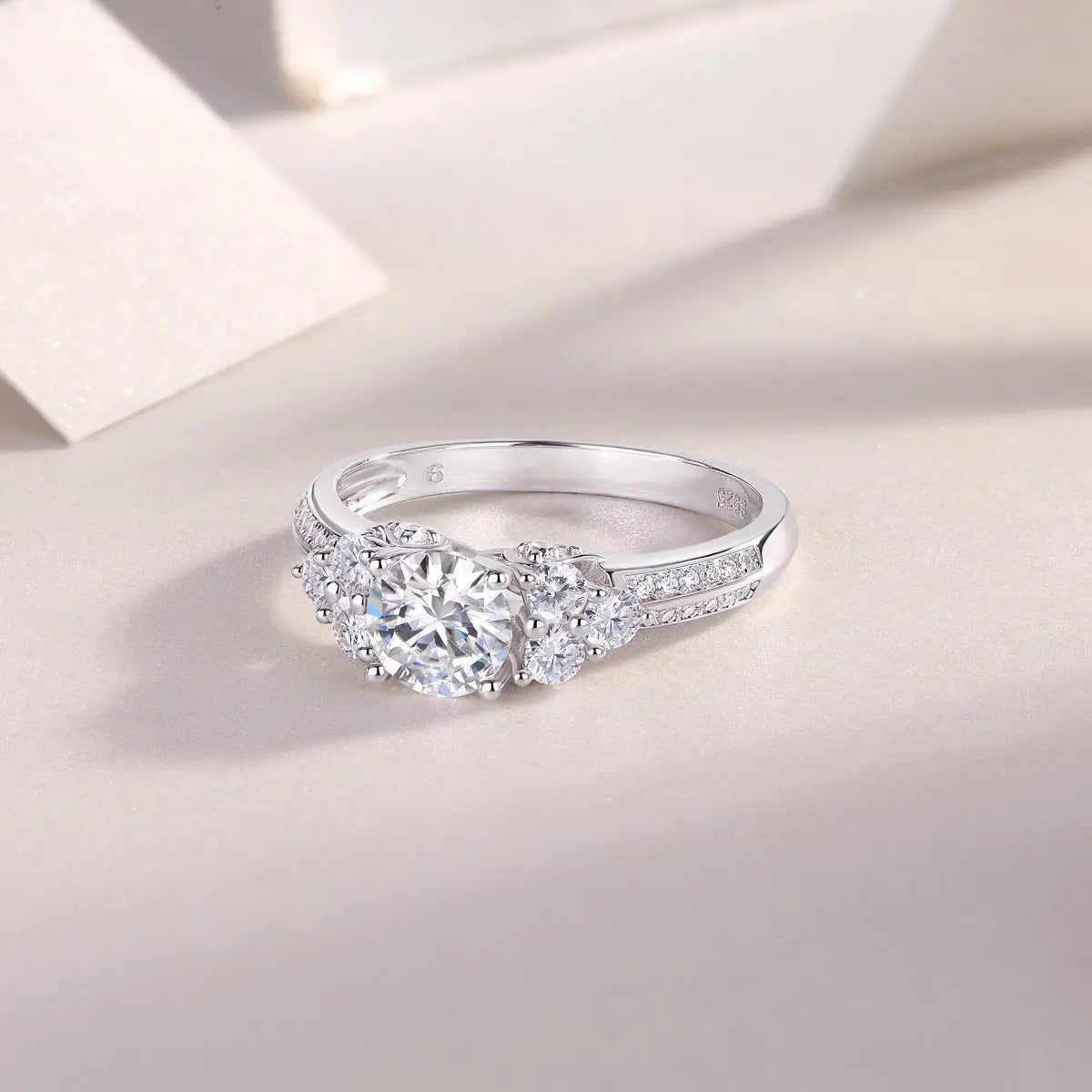 GRA-Certified 1-Carat Moissanite Ring in Platinum-Plated Silver