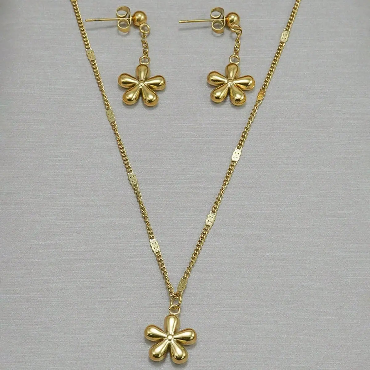 Lxalry 18K Gold Plated Stainless Steel Dainty Flower Pendant Necklace And Earrings Set For Women Mohamed jewelry My Store