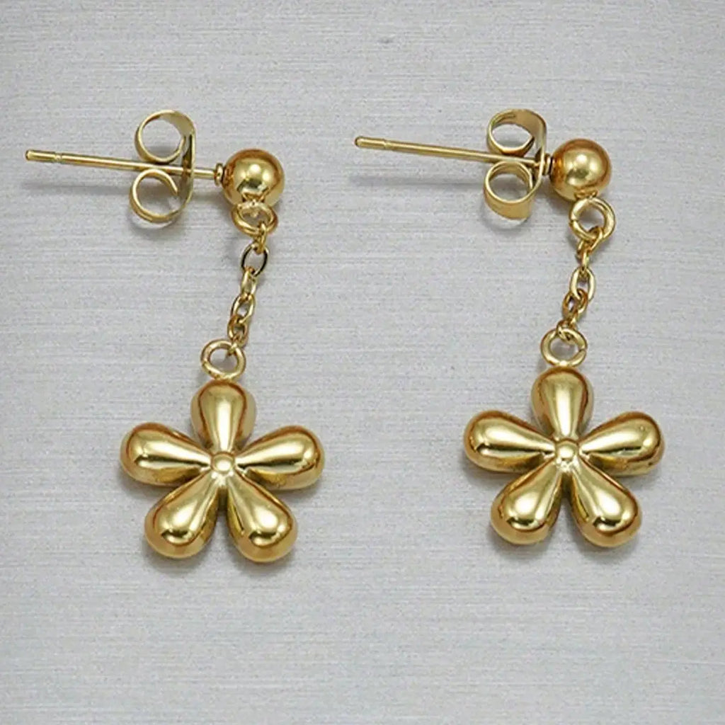 Lxalry 18K Gold Plated Stainless Steel Dainty Flower Pendant Necklace And Earrings Set For Women Mohamed jewelry My Store