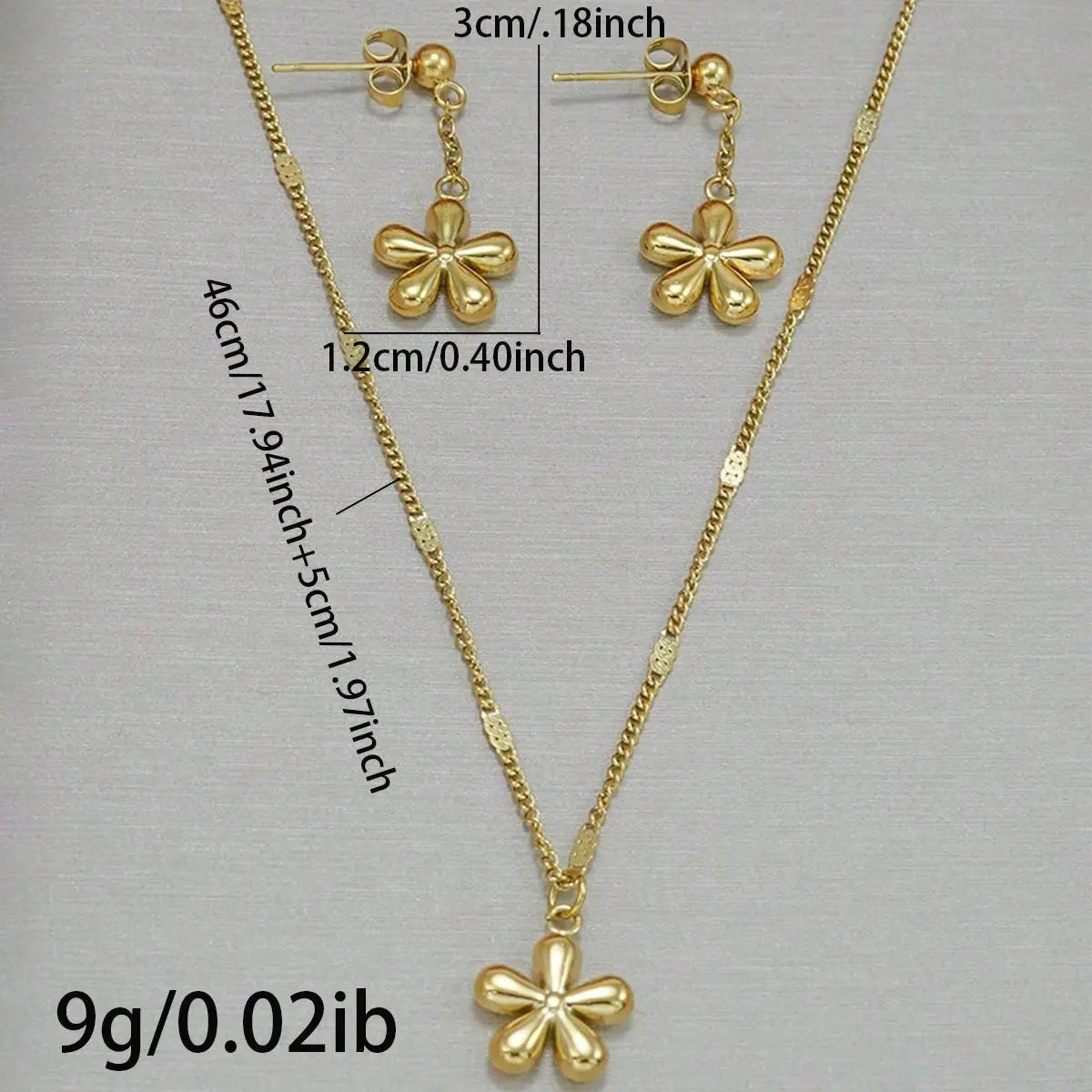 Lxalry 18K Gold Plated Stainless Steel Dainty Flower Pendant Necklace And Earrings Set For Women Mohamed jewelry My Store