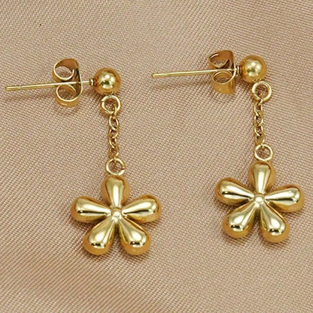 Lxalry 18K Gold Plated Stainless Steel Dainty Flower Pendant Necklace And Earrings Set For Women Mohamed jewelry My Store