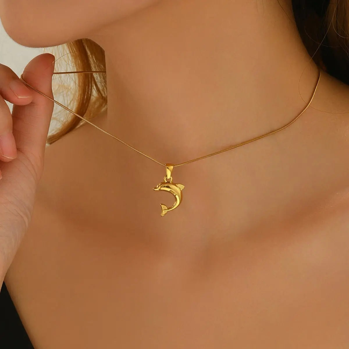 Lxalry 18K Gold Plated Stainless Steel Dolphin Heart Necklace & Earrings Set - Elegant Gift Jewelry Mohamed jewelry My Store
