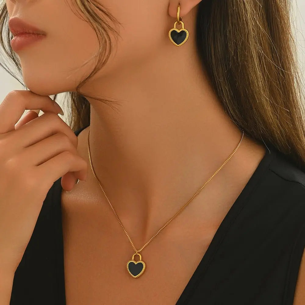 Lxalry 18K Gold Plated Stainless Steel Heart Mirror Jewelry Set  Hypoallergenic Skin Safe Necklace Mohamed jewelry My Store