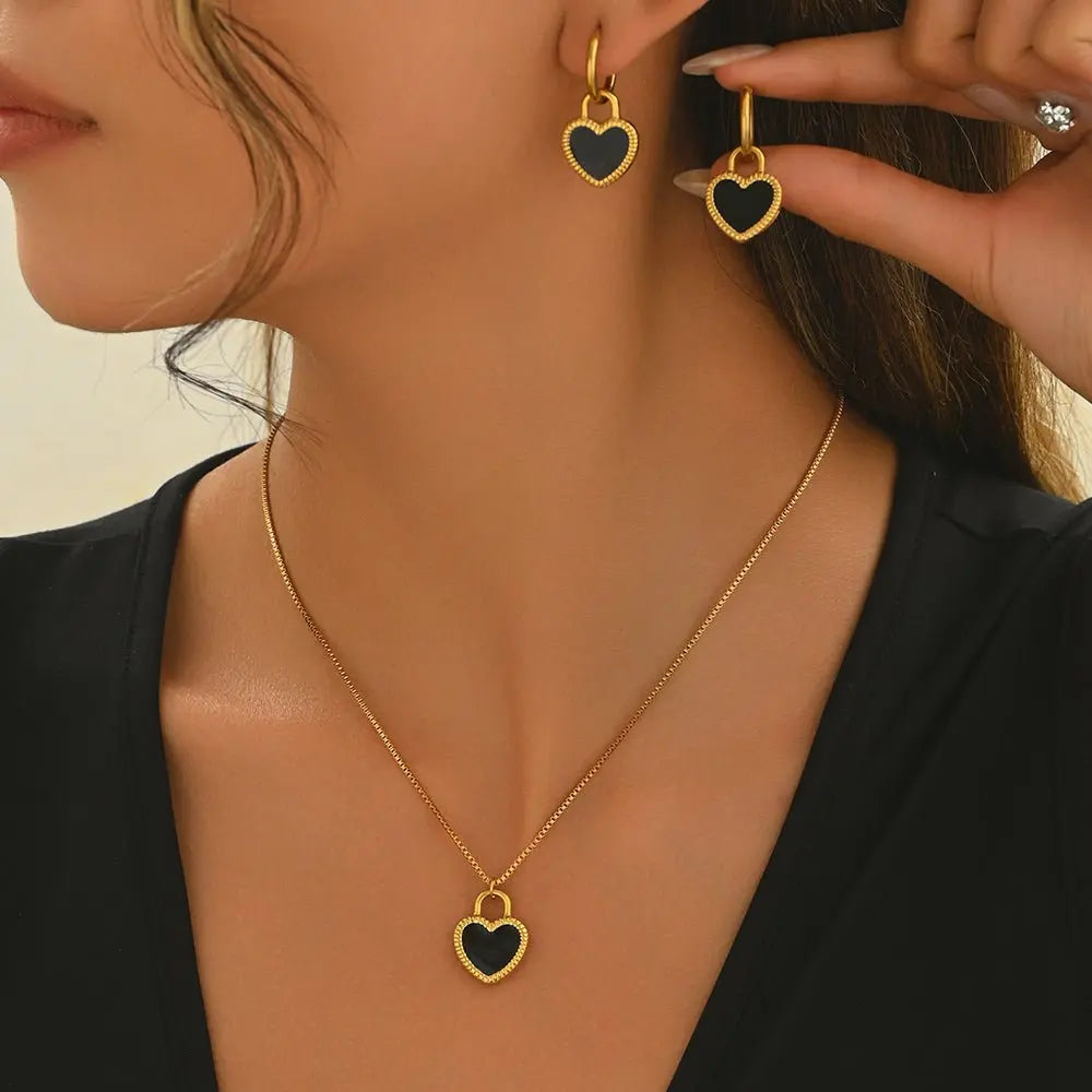 Lxalry 18K Gold Plated Stainless Steel Heart Mirror Jewelry Set  Hypoallergenic Skin Safe Necklace Mohamed jewelry My Store