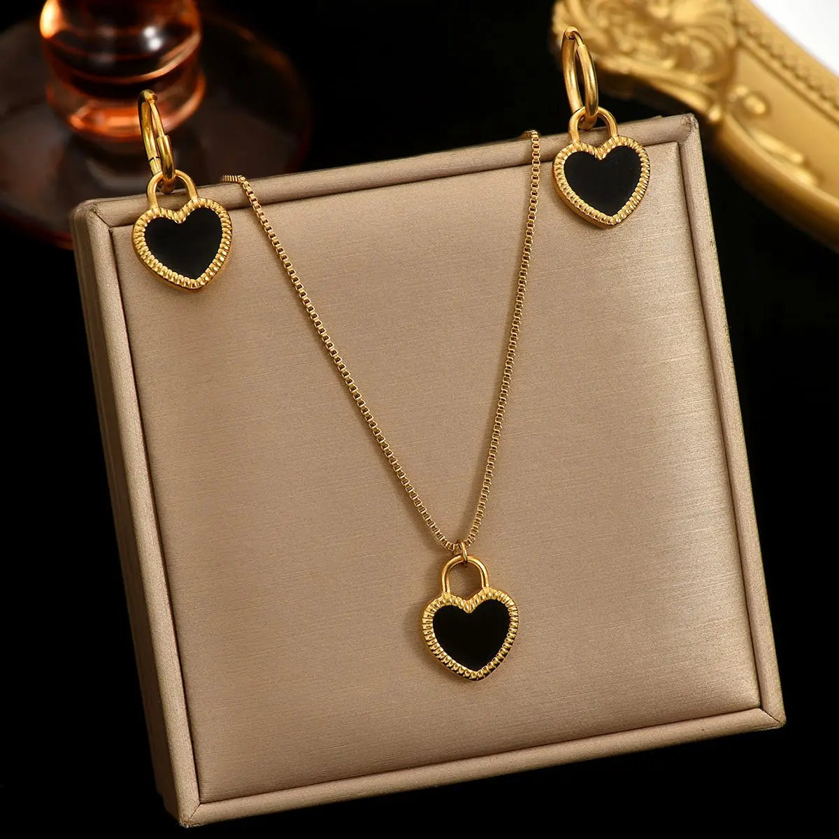 Lxalry 18K Gold Plated Stainless Steel Heart Mirror Jewelry Set  Hypoallergenic Skin Safe Necklace Mohamed jewelry My Store