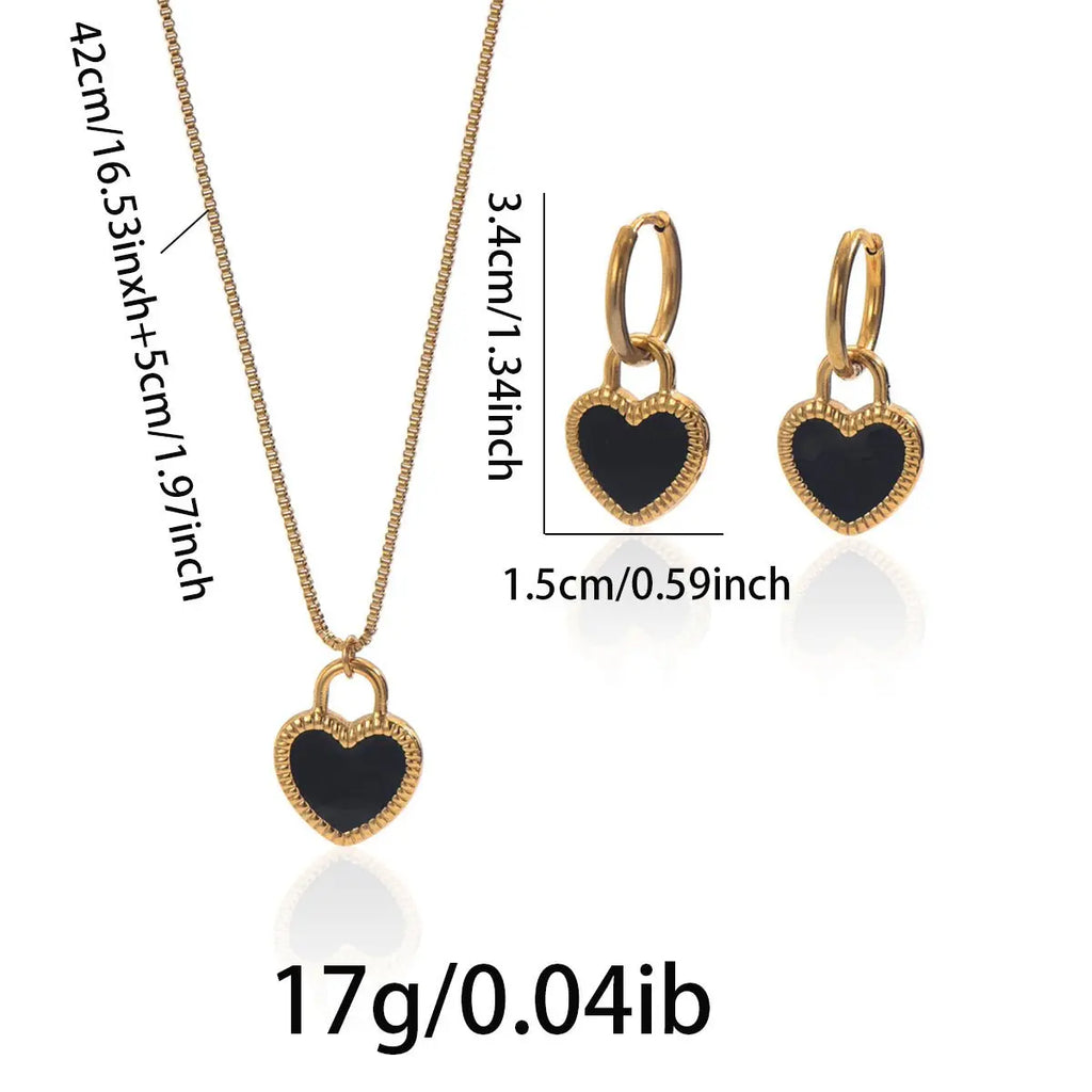 Lxalry 18K Gold Plated Stainless Steel Heart Mirror Jewelry Set  Hypoallergenic Skin Safe Necklace Mohamed jewelry My Store