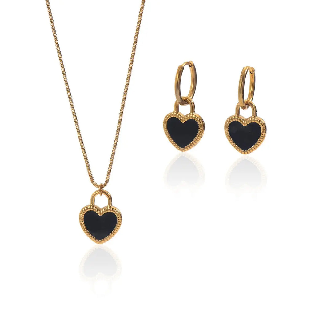 Lxalry 18K Gold Plated Stainless Steel Heart Mirror Jewelry Set  Hypoallergenic Skin Safe Necklace Mohamed jewelry My Store