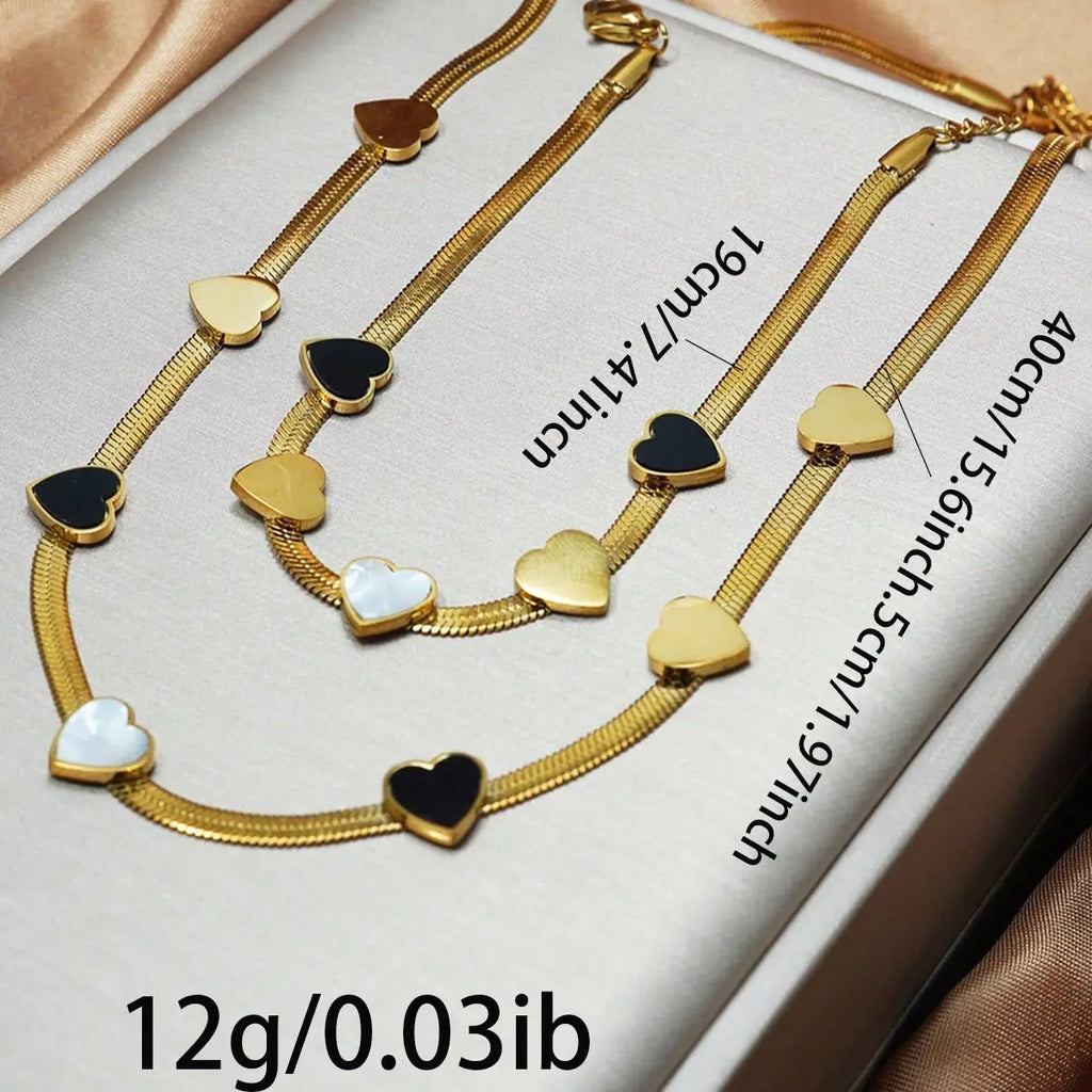 Lxalry 18K Gold Plated Stainless Steel Heart Necklace & Bracelet Set For Women Mohamed jewelry My Store