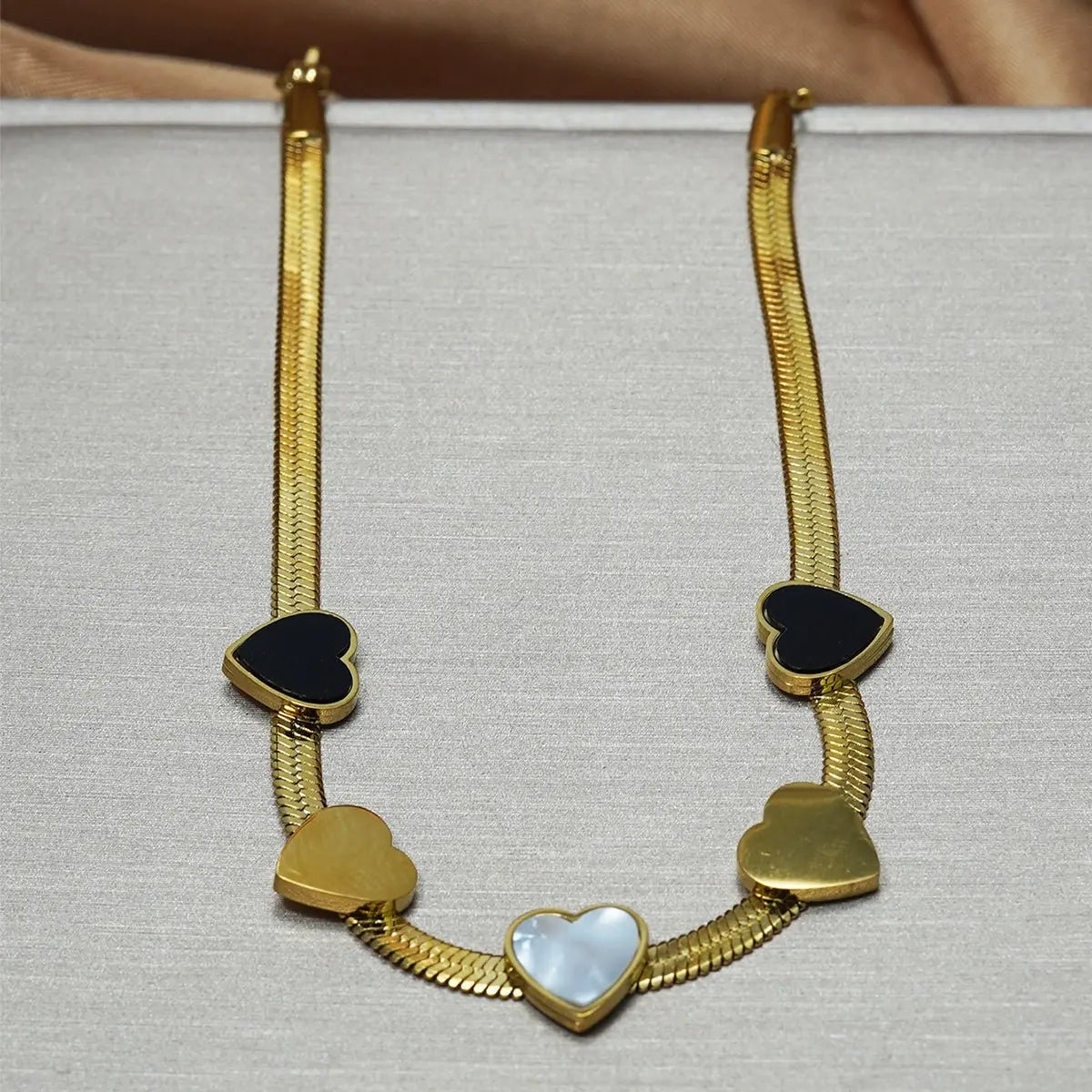 Lxalry 18K Gold Plated Stainless Steel Heart Necklace & Bracelet Set For Women Mohamed jewelry My Store