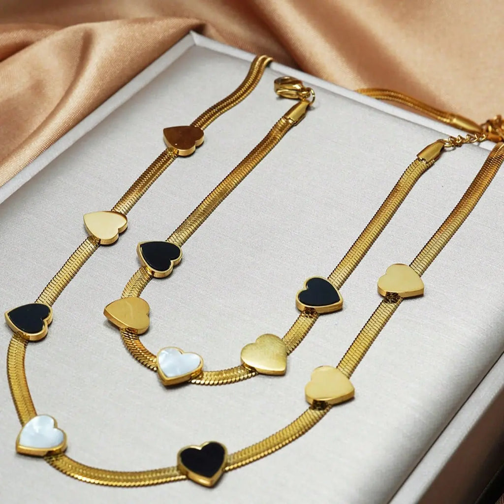 Lxalry 18K Gold Plated Stainless Steel Heart Necklace & Bracelet Set For Women Mohamed jewelry My Store