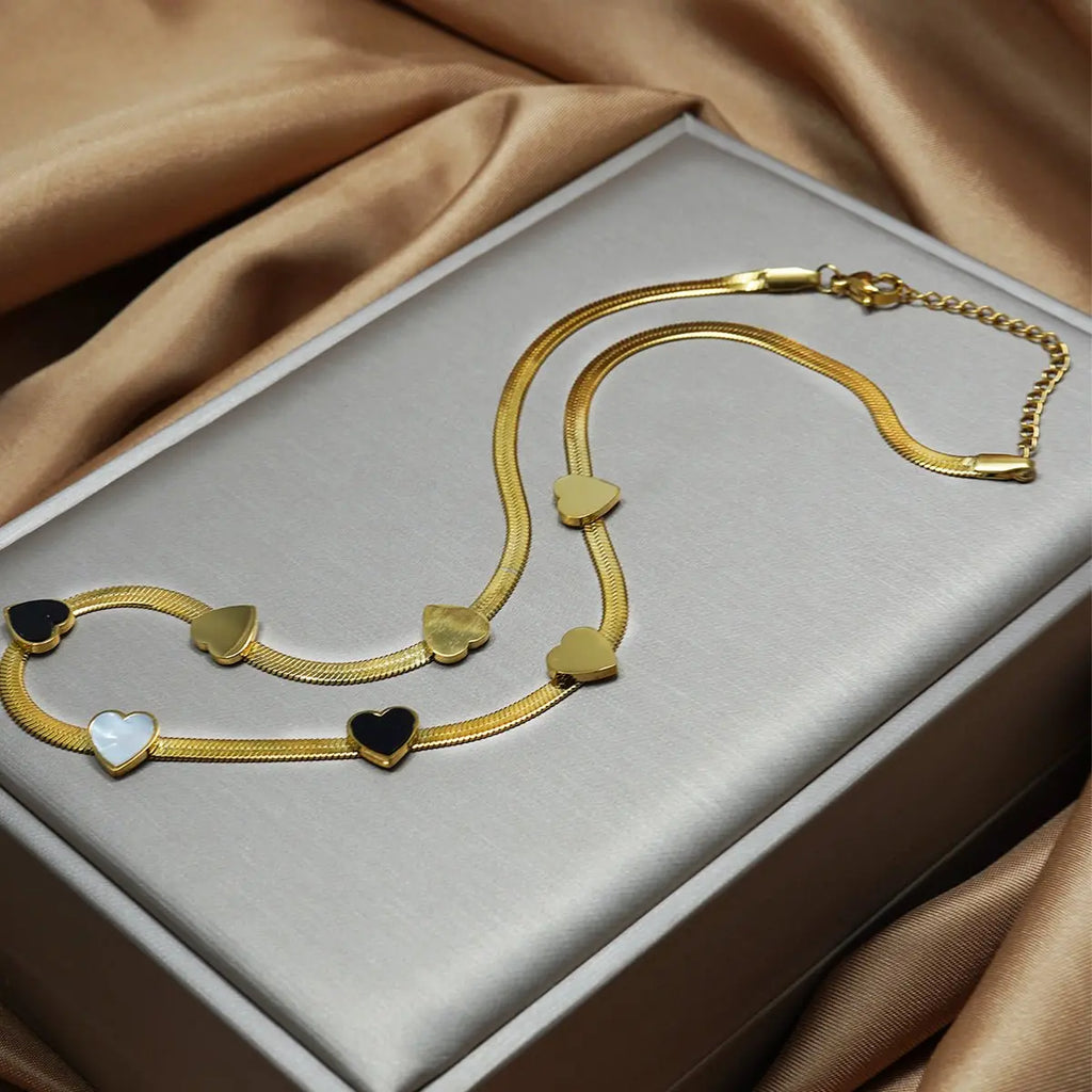 Lxalry 18K Gold Plated Stainless Steel Heart Necklace & Bracelet Set For Women Mohamed jewelry My Store