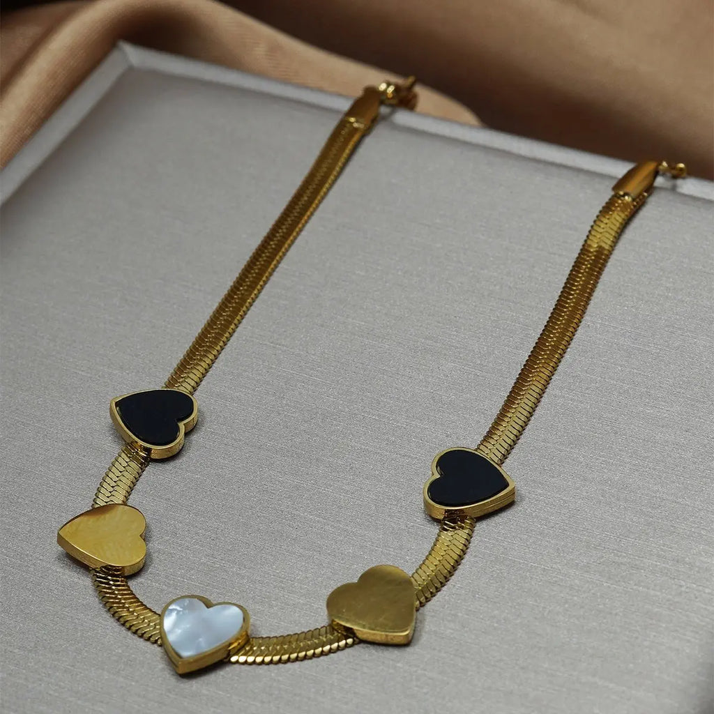 Lxalry 18K Gold Plated Stainless Steel Heart Necklace & Bracelet Set For Women Mohamed jewelry My Store