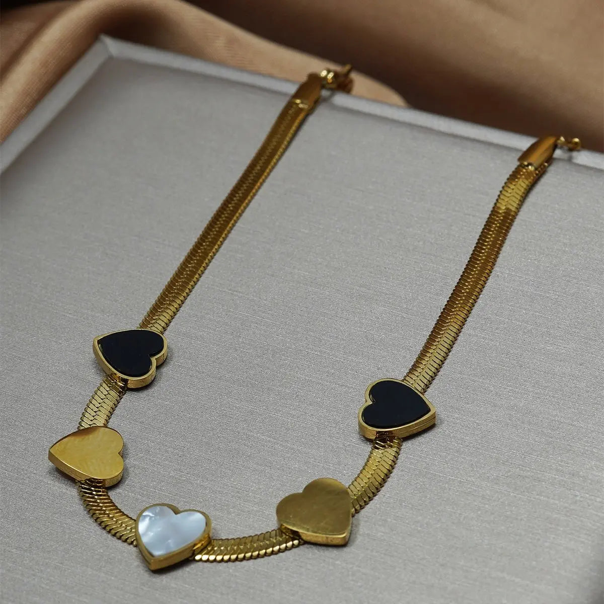 Lxalry 18K Gold Plated Stainless Steel Heart Necklace & Bracelet Set For Women Mohamed jewelry My Store
