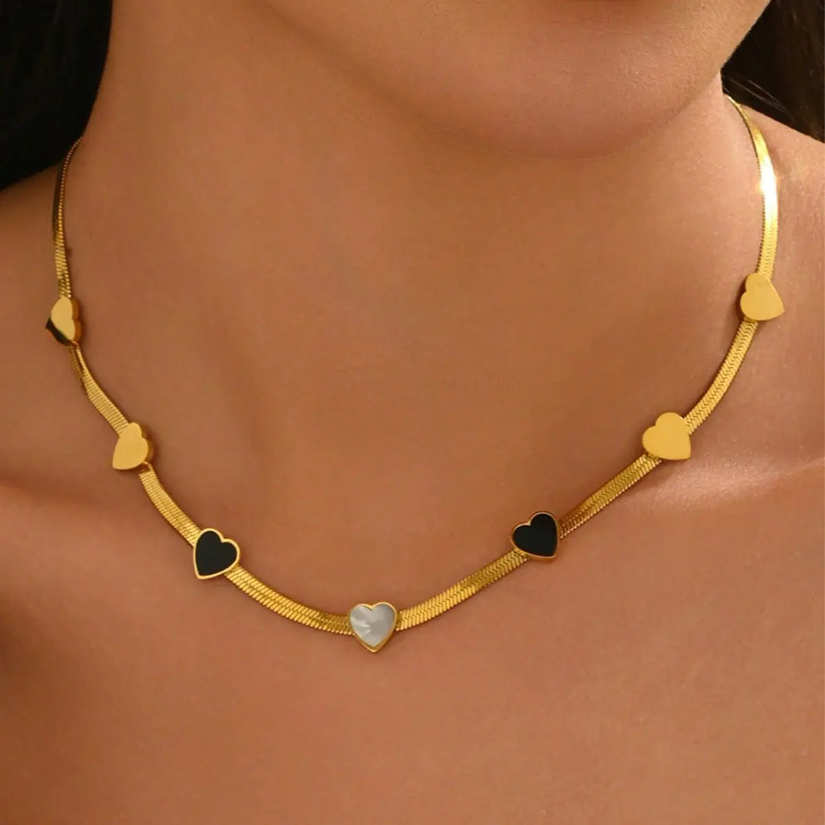 Lxalry 18K Gold Plated Stainless Steel Heart Necklace & Bracelet Set For Women Mohamed jewelry My Store