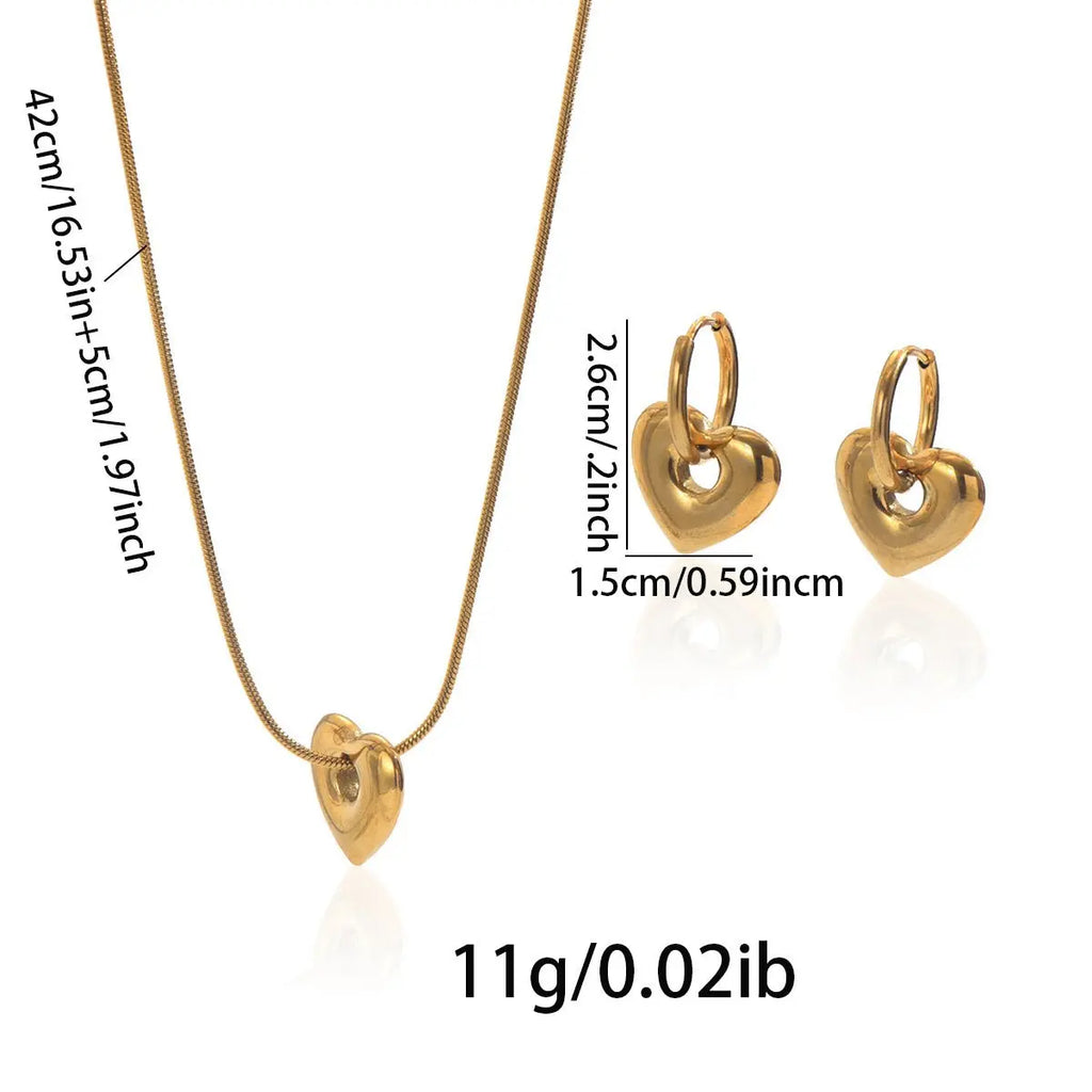 Lxalry 18K Gold Plated Stainless Steel Heart Pendant Necklace And Hoop Earrings Set For Women Mohamed jewelry My Store
