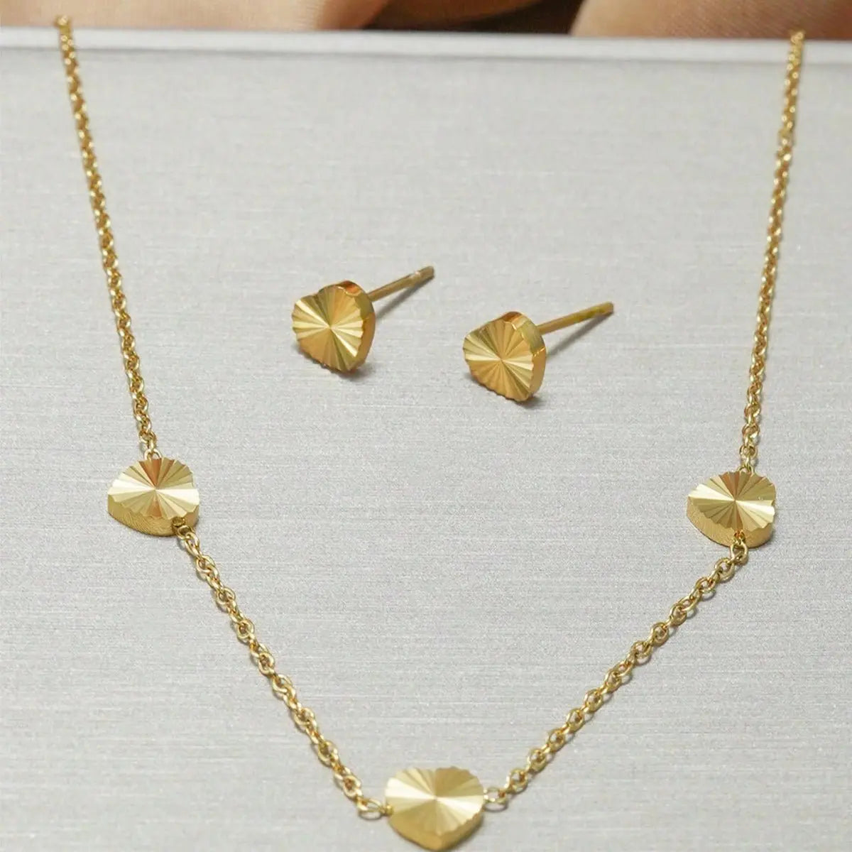 Lxalry 18K Gold Plated Stainless Steel Minimalist Heart Necklace & Earring Set For Women Mohamed jewelry My Store
