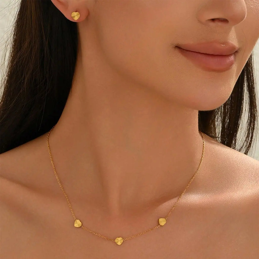 Lxalry 18K Gold Plated Stainless Steel Minimalist Heart Necklace & Earring Set For Women Mohamed jewelry My Store