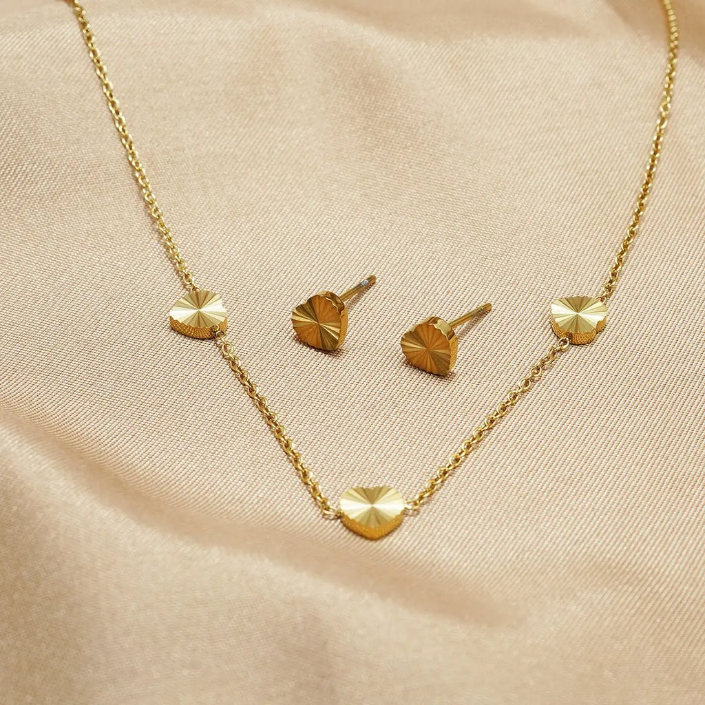 Lxalry 18K Gold Plated Stainless Steel Minimalist Heart Necklace & Earring Set For Women Mohamed jewelry My Store