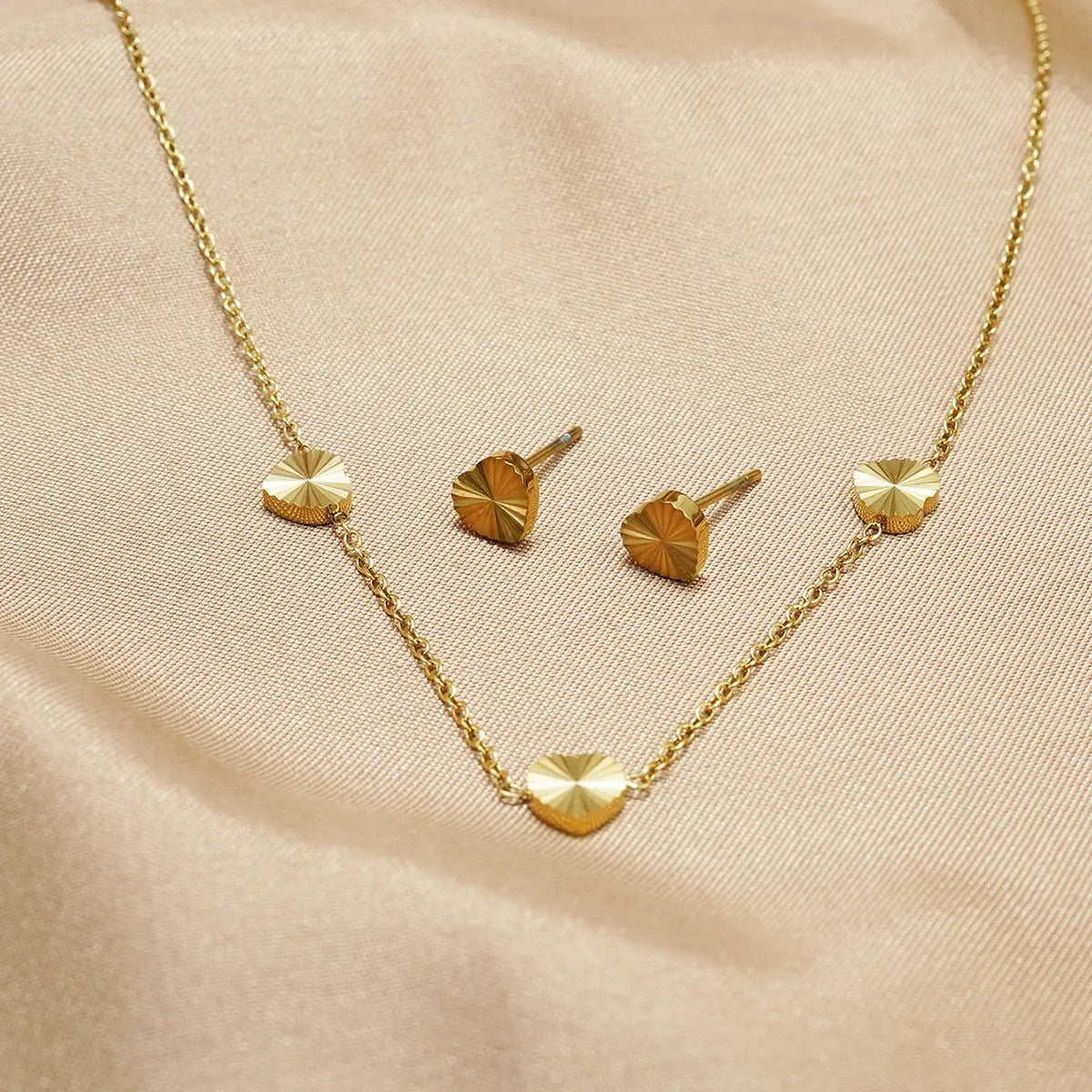 Lxalry 18K Gold Plated Stainless Steel Minimalist Heart Necklace & Earring Set For Women Mohamed jewelry My Store