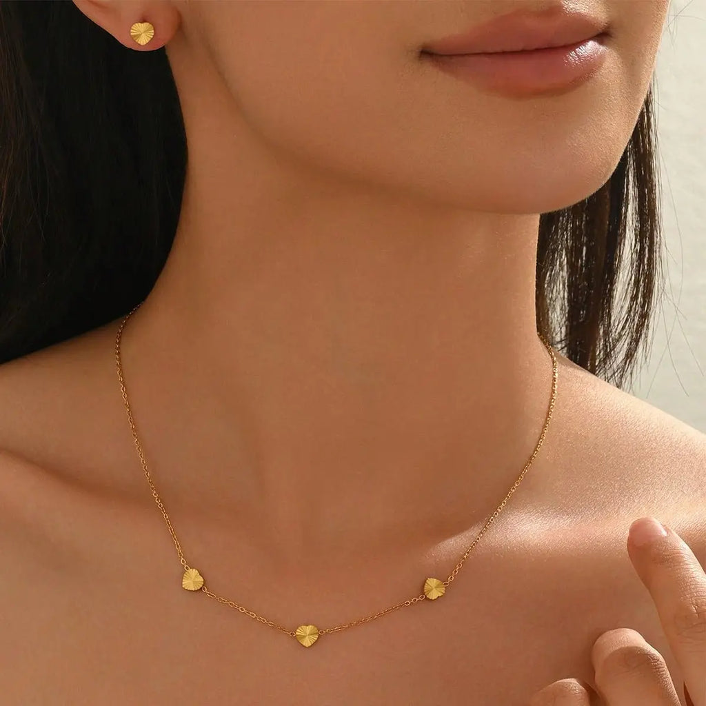 Lxalry 18K Gold Plated Stainless Steel Minimalist Heart Necklace & Earring Set For Women Mohamed jewelry My Store