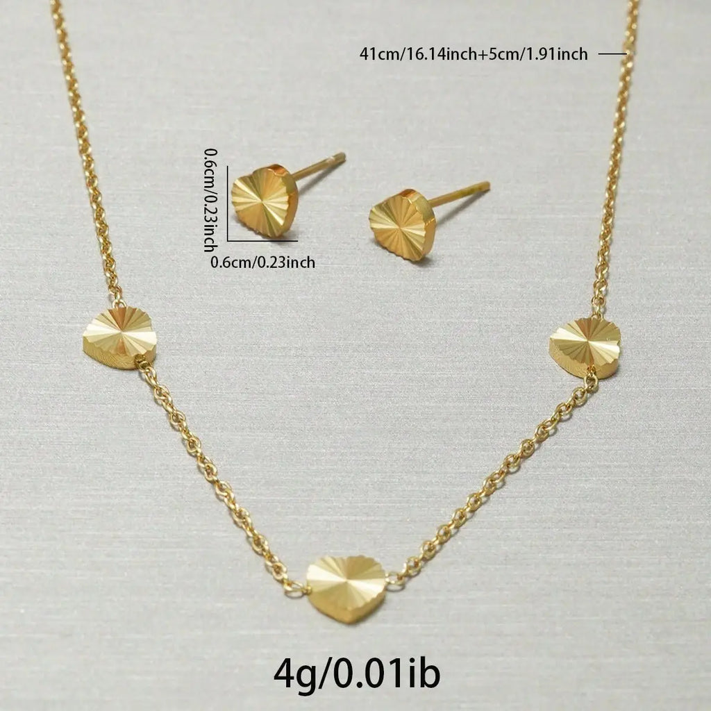 Lxalry 18K Gold Plated Stainless Steel Minimalist Heart Necklace & Earring Set For Women Mohamed jewelry My Store